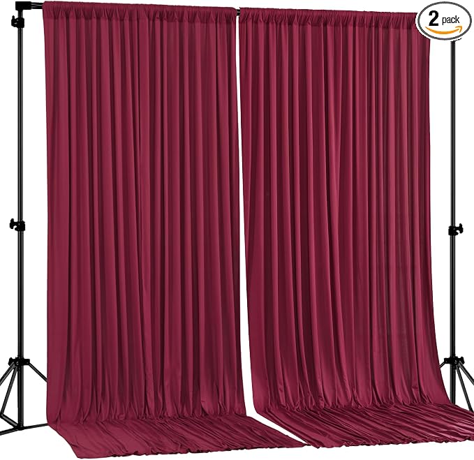 Burgundy Backdrop Curtain 2 Panels-Wrinkle-Free Champagne Curtains Polyester Photography Drapes for Baby Shower Birthday Party Photo Background Backdrop Stand- 8 X10FT (Burgundy) by WishCare