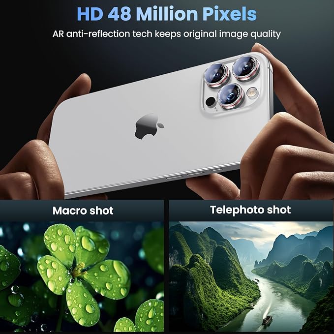 Uyiton for iPhone 13 Pro Max/13 Pro Camera Lens Protector | Unique Lines Text Design, Case-Friendly, Military-Grade Sapphire Glass Metal Camera Cover, Easy to Install, Silver+Red - Image 2