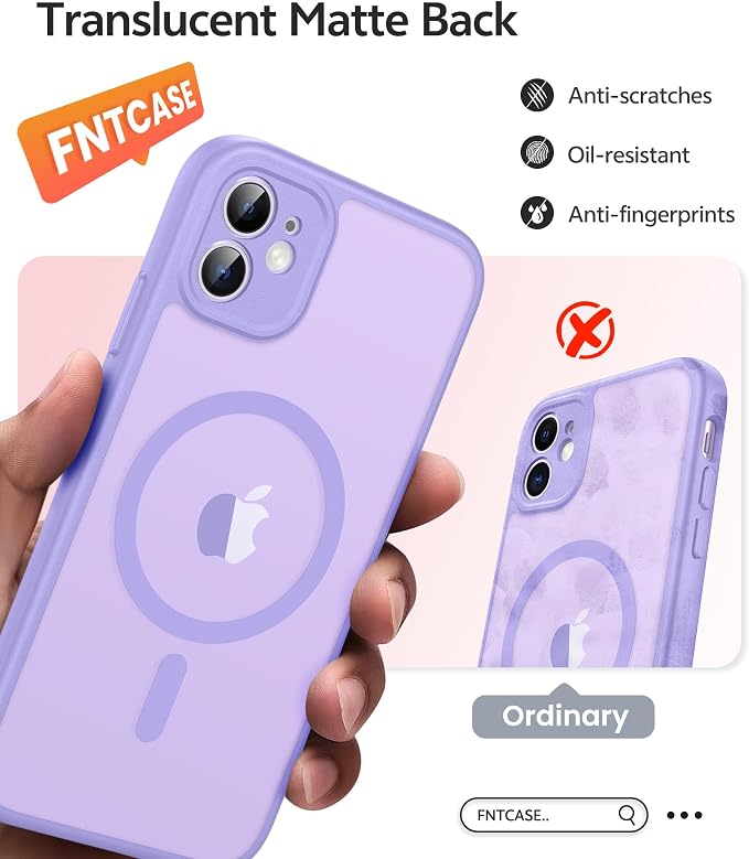 FNTCASE for iPhone 11 Phone Case, Fit for Magsafe, Full Camera Protection | Translucent Matte Back, Strong Magnetic Charging,14FT Military Grade Drop-proof, Anti Slip, Light Purple - Image 6
