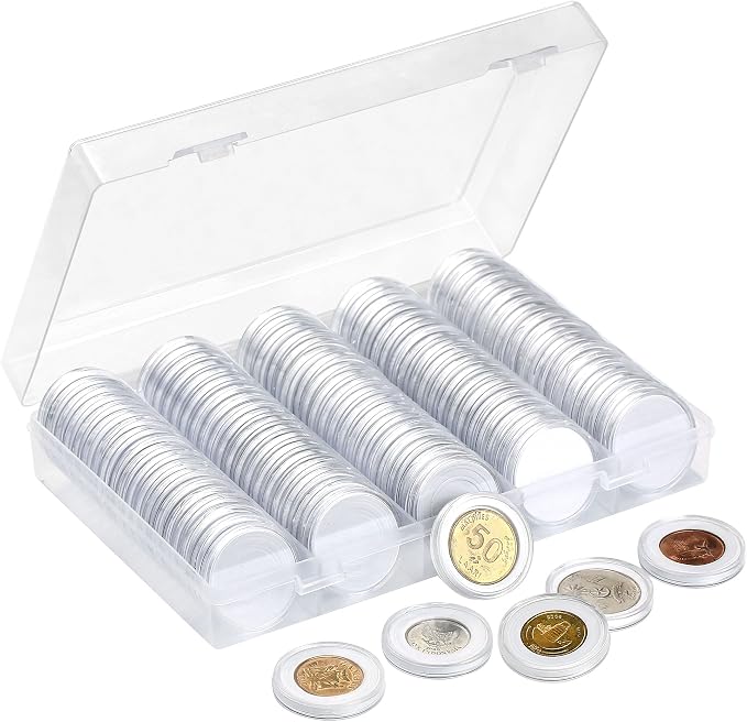 SPLF 100 Pieces 30mm Coin Capsules, Coin Holder Case, White | 5 Sizes (17/19/21.5/25/27/29.5mm) Protect Gasket, Plastic Storage Organizer Box, Collection Supplies by SPLF