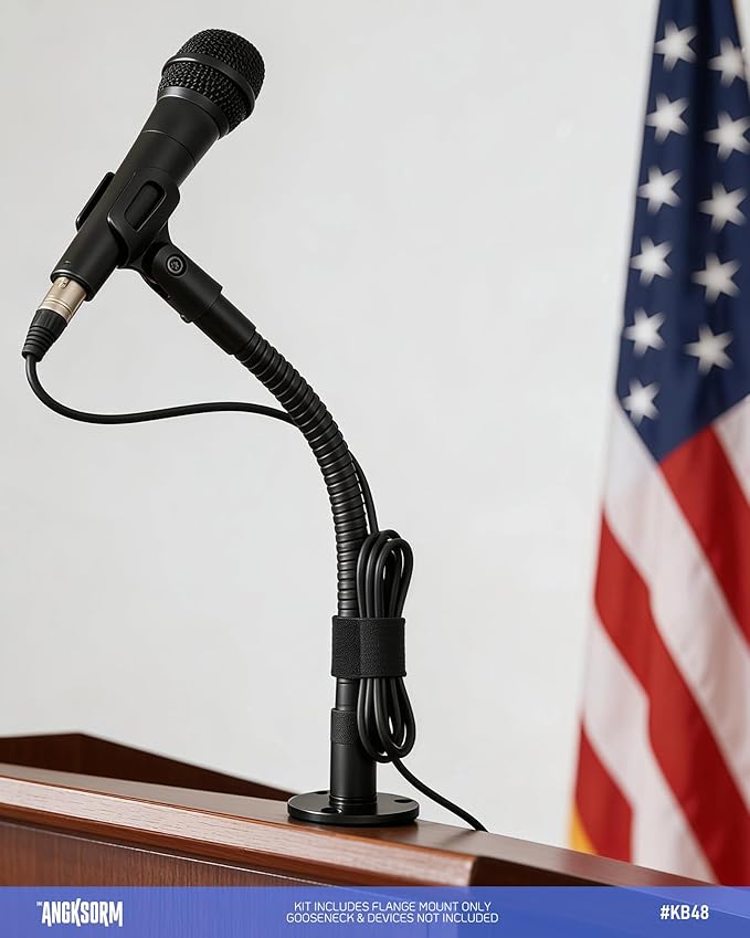 KB48 Podium Microphone Flange Mount with Pad, 5/8-27 Male, 3/8-16 Female | Gooseneck Boom Arms Mic Stand Base for Lecterns, Desks, Table, 2 in Metal Plate with 3 Screws Included - Image 5