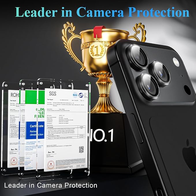 YWXTW Camera Lens Protector for iPhone 17 Pro/iPhone 17 Pro Max, [1 Step Installation Tray] Tempered Glass Screen Protector Metal Individual Camera Cover Accessories Case Friendly (Transparent) - Image 2