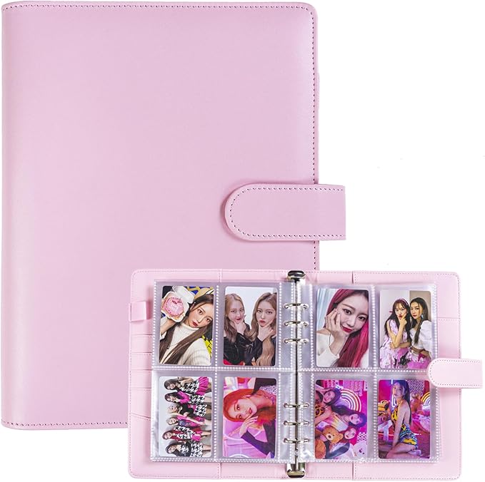 A5 Kpop Photocard Binder with 30 Pack 4-Pocket Card Pages, 6 Ring A5 Binder Card Collector Album with 240 Card Slots,PU Leather Binder Cover with Magnetic Buckle Closure for Organizing Trading Card by WITHYU
