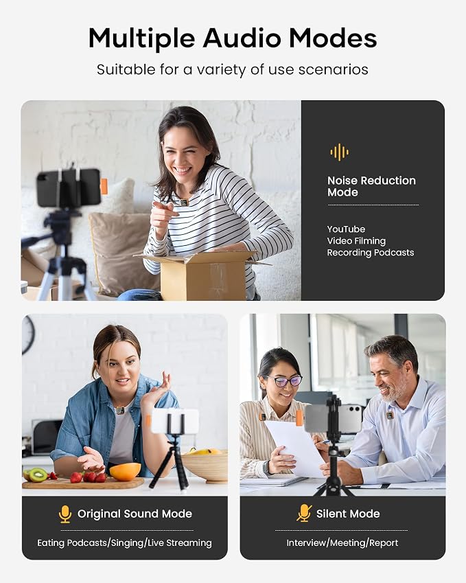 Wireless Lavalier Microphone for iPhone iPad Android with Charging Case 80h Battery Life, Noise Cancellation, 164ft Range Plug-Play Clip On Lapel Mic for YouTube, Video Recording, Vlog (Orange - Image 3