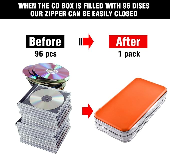 96‑Capacity Hard Plastic CD/DVD Binder for Car, Home & Travel | Zipper‑DVD Organizer, Scratch‑Resistant Sleeves Shield Discs From Dust & Damp; Stores Music, Video, Gaming & Blu‑ray Discs - Image 4