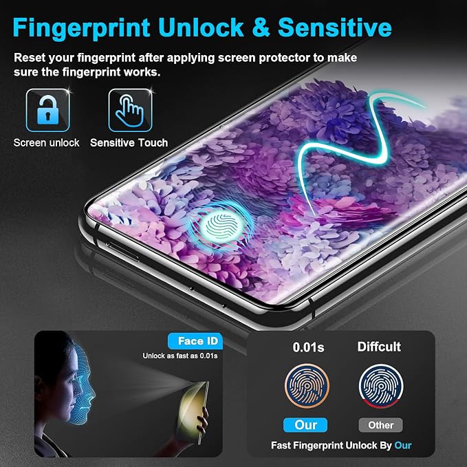 3 Pack Galaxy S20 Plus Screen Protector, HD Clear Tempered Glass, Fingerprint Unlock, 3D Curved, Scratch Resistant, No Bubble for Samsung Galaxy S20 Plus 5G Glass Screen Protector - Image 3
