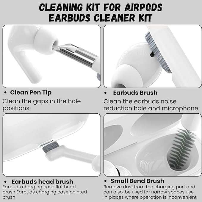 32-in-1 Electronics Cleaning Kit - Keyboard, Phone, Computer & Laptop Cleaner Kit - Compatible for MacBook, AirPods & iPhone Charger Port Cleaning Tool - Tech Gadget Cleaner - White - Image 3