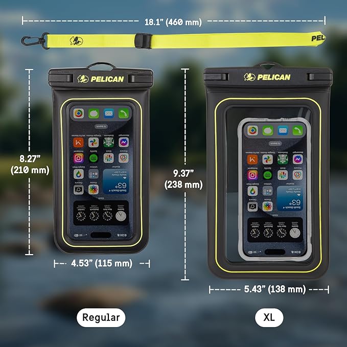 Pelican 2 Pack Marine Waterproof Phone Pouch (Regular) -Black/Hi-Vis Yellow | Touchscreen IP68 Floating Waterproof Phone Case w/Detachable Lanyard - Fits All Phones - Beach Cruise Ship Travel Essentials - Image 6