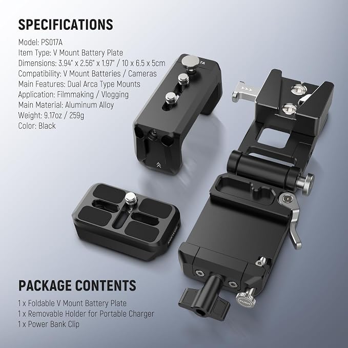 NEEWER V Mount Battery Plate with Arca Type QR Plate, Portable Charger Holder, Foldable V Lock Adapter for NEEWER PS099E, Compatible with DJI RS4 RS3 Gimbal Camera Cage Video Rig Accessories, PS017A - Image 7