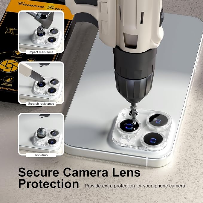 for 6 Pack iPhone 15 Pro/iPhone 15 Pro Max Camera Lens Protector [Drop Protection] [Case Friendly] [Easy Installation] 9H Tempered Glass Camera Screen Protector Cover, CD Silver - Image 4