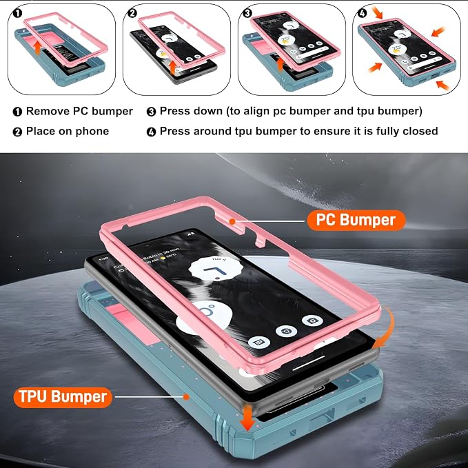 Gritup Phone Case for Google Pixel 7A Case with Slide Camera Cover | 2 Pack Screen Protector, Build in 360° Rotating Ring Kickstand, Military Grade Shockproof Protective Pink - Image 4