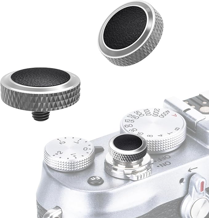 JJC Soft Shutter Release Button for Fujifilm X100VI XT50, Silver, 2-Pack | for Fuji Fujifilm X-T5 X-T50 X-T30 III X-PRO3 X100VI X100V X-E5 X Half Sony RX1R II RX10 IV III Leica Q3 M10 M9 Nikon Zf Df by JJC