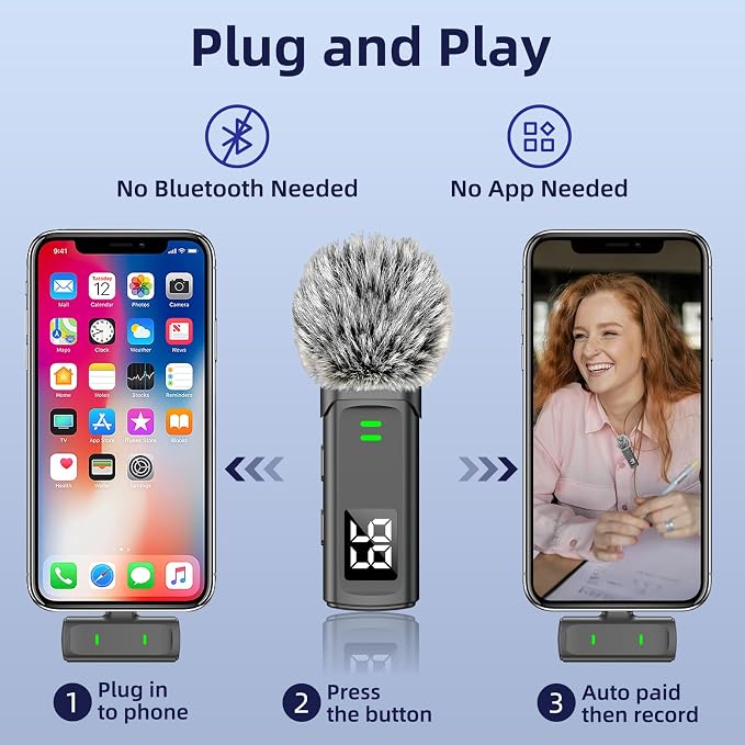 NPTCL Wireless Lavalier Mini Microphone for iPhone Video Recording | Noise Canceling Lapel Lav USB C Mic, LED Digital Charge Display, 35 Hour Charging Case for Vlog Youtube Tiktok Podcast - Image 5