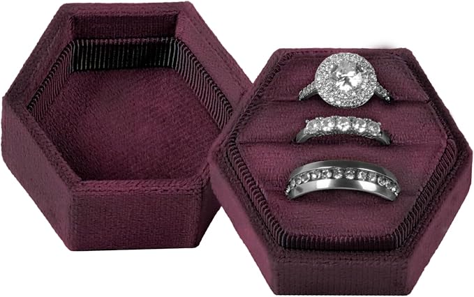 MFXIP Velvet 3 Slots Jewelry Ring Box Engagement Wedding Box Keepsake Box Bridal Photo Ring Triple Slots Hexagon by MFXIP