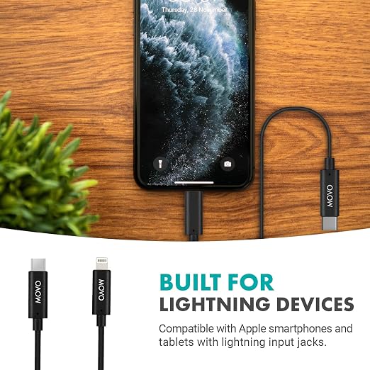 Movo IMA-5 USB-C to 11.8" (30CM) Lightning Microphone Adapter Cable – Connect USB-C Shotgun Mics to iPhone/iPad – Compatible X1, X1-MINI, VXR10-AI, Rode VideoMic NTG, VideoMic GO II - Image 7
