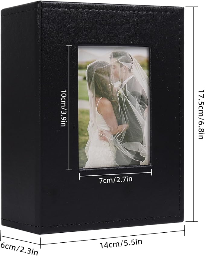 RECUTMS Small Photo Album 4x6 52 Photos Leather Photobook for Wedding Black | White Inner Page, 52 Vertical Pockets, Mini Pictures Album for Artwork, Postcards, Family, Baby Memory Book with Front Window - Image 2