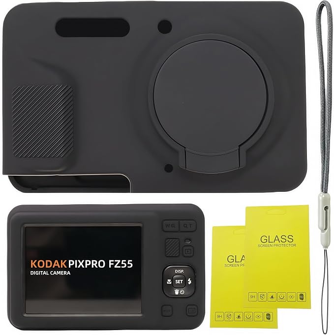 Case for Kodak PIXPRO FZ55, FZ55 accessories | Soft Silicone Protective Case Removable Lens Cover, Comes with 2 Screen Protectors and 1 Wrist Strap. (Black) by SZHSYJY