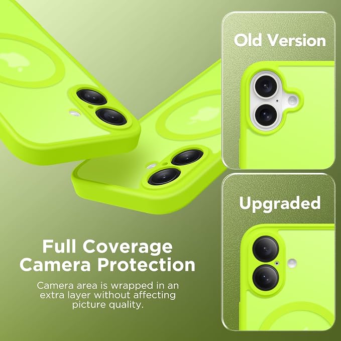 CAPRARO for iPhone 16 Case, Compatible with MagSafe Fluorescent Green | Upgraded [Full Camera Protection] Protective Translucent Matte Women Girl Magnetic Phone Case Cover, Fluorescent Green - Image 6