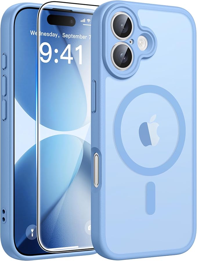 FNTCASE for iPhone 17 Case, Compatible with Magsafe, Glass Screen Protector | Full Camera Protection, Translucent Matte, 14FT Military Grade Drop Proof, Shockproof Protective Phone Cover, Light Blue by FNTCASE