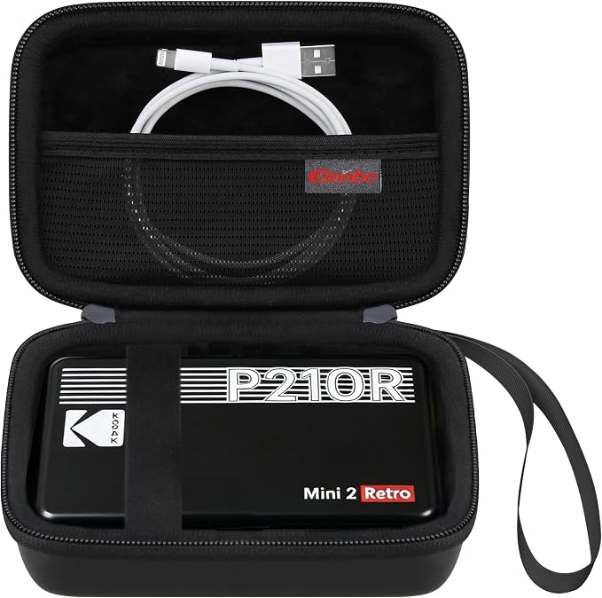 Elonbo Carrying Case for KODAK Mini 2 Retro 2x3 Portable Photo Printer | Bluetooth Smartphone Instant Color Printer Hard Travel Protective Bag, Mesh Pocket fits Cartridge Photo Paper Sheets, Black by Elonbo