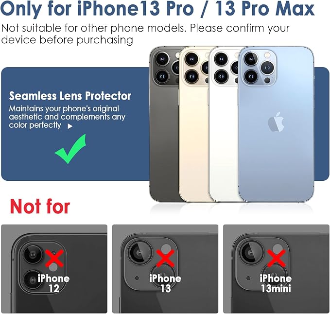 FanTEK Camera Lens Protector Compatible with iPhone 13 Pro / 13 Pro Max, 9H Tempered Glass Camera Screen Cover, Ultra HD Clear Acrylic Full Coverage Guard, Case Friendly - Image 2