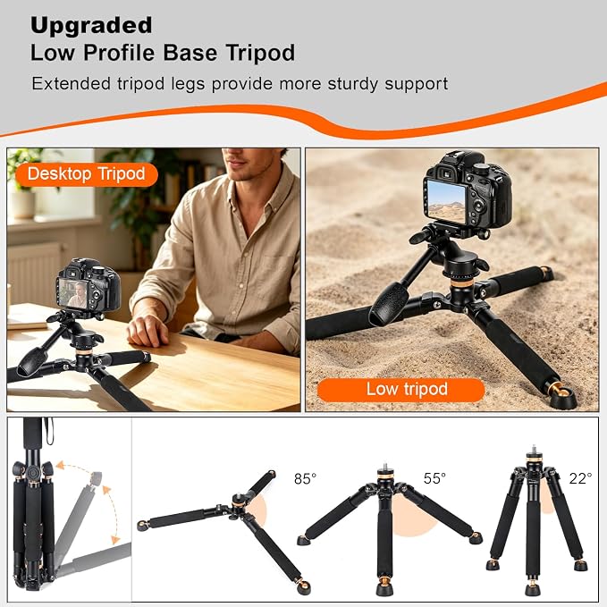 Koolehaoda 71.6” Camera Monopod with 3-Way Pan Tilt Head & Detachable Feet | Aluminum Tripod & Monopod Photography Unipod Stick for DSLR, Camcorder, Vlog & Sports Shooting - Image 7