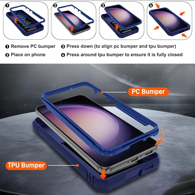 Gritup for Galaxy S23 Phone Case Military-Grade Shockproof with Kickstand | with 2 PCS Screen Protector, Slide Camera Cover, Heavy Duty Outdoor Protection Full Body Funda para Galaxy S 23 Cover-Blue - Image 5