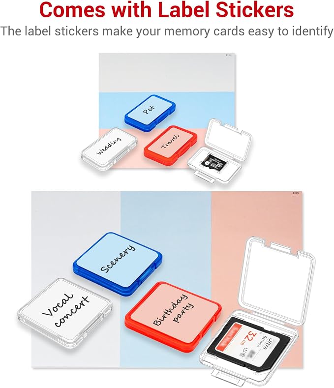 EVA PU Memory Card Case with 48PCS Clear Plastic Memory Card Holder for 24 SD SDHC SDXC & 24 TF MSD Cards,Dual-Protect Water-Resistant Anti-Shock MicroSD SD Card Carrying Organizer with Label - Image 8
