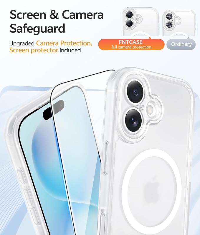 FNTCASE for iPhone 16 Plus Case, Fit for Magsafe, Screen Protector, White | Full Camera Protection, Translucent Matte, 14FT Military Grade Drop Proof, Shockproof Protective Phone Cover - Image 4