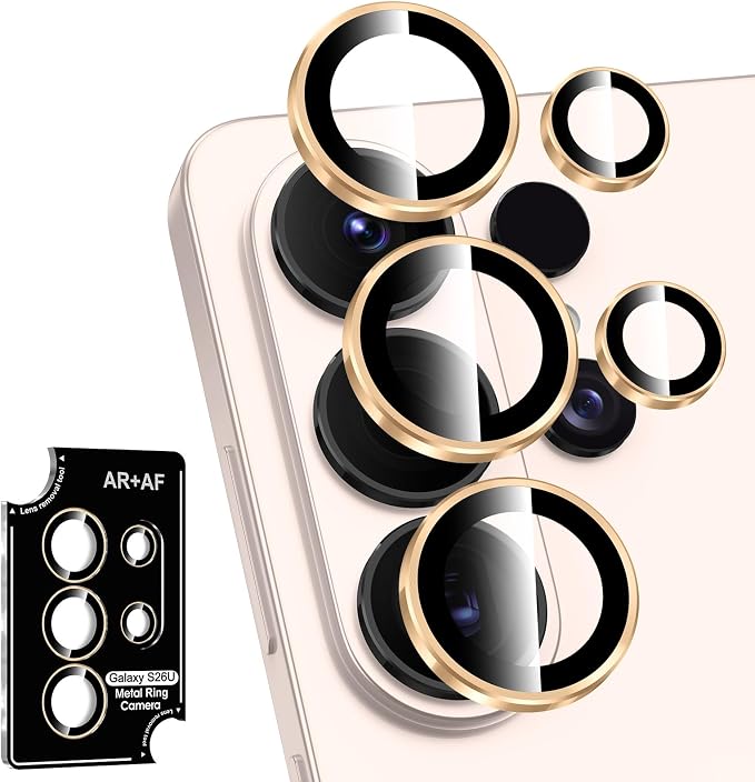for Samsung Galaxy S26 Ultra Camera Lens Protector, Individual Metal Ring Tempered Glass Lens Cover, [Strong Adsorption] Scratch Resistant Ultra-Thin HD Clear Lens Cover, 1 Set-Gold Ring by Btscase