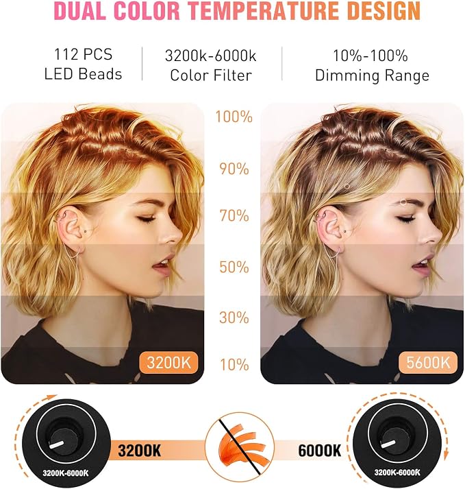 Ring Light 18 Inch LED Ringlight Kit with 73 inch Tripod Stand with Phone Holder Adjustable 3200-6000k Color Temperature Circle MUA Lighting for Camera for Vlog, Makeup,Youtobe, Video Shooting, Selfie - Image 2