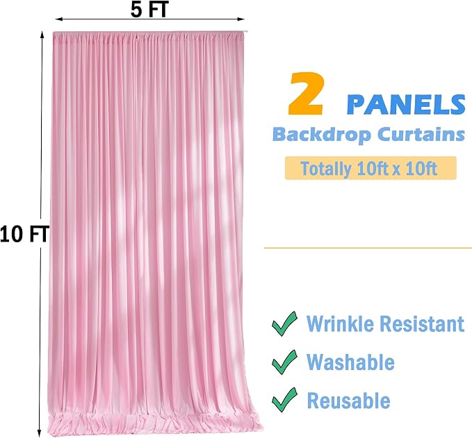 Wrinkle Free Pink Backdrop Curtain for Parties Background, Silky Photo Curtains Backdrop Drapes 2 Panels Back Drop Cloth for Wedding Birthday Photography Baby Shower Decor,10ftx10ft - Image 6