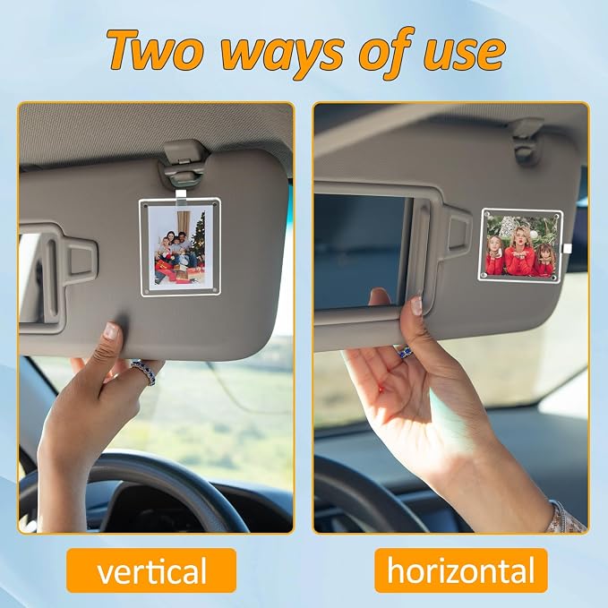 2Pcs Car Picture Holder,Acrylic Magnetic Visor Photo Clip | Picture Frame, Horizontal Vertical Display, Decorate Your Car Visor Clip with Family & Personal Photos (3.78×4.72in) - Image 2