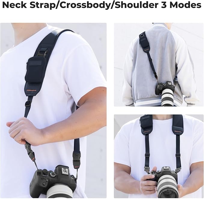 K&F CONCEPT Camera Neck Strap | Soft Neoprene, Adjustable Shoulder Belt, Zipped Pocket, Compatible with Sony/Canon/Nikon/Fuji DSLR SLR Mirrorless - Image 5