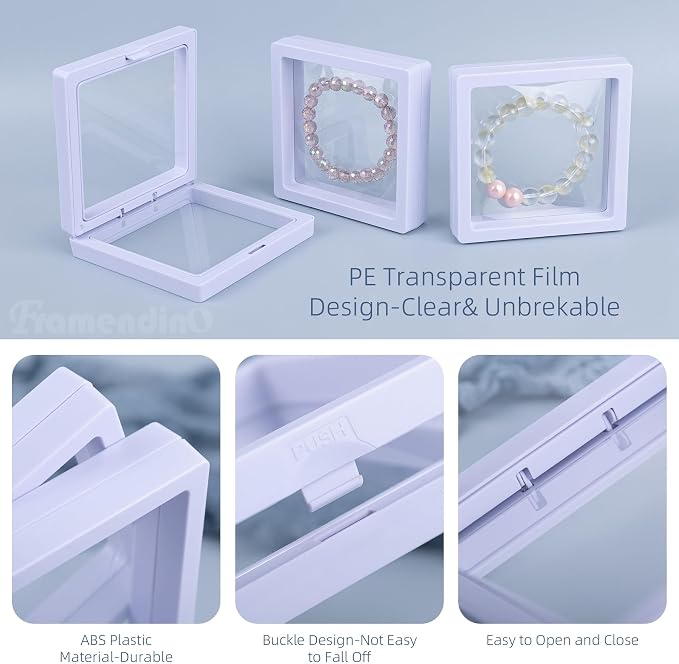 Framendino, 20 Pack White 3D Floating Frame Display Case Challenge Coin 3.5x3.5x0.8 Holder Stands Jewelry Storage Box for AA Medallion Shells Gems - Image 4