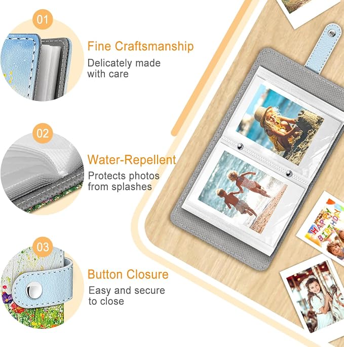 Floral Garden Small Photos Album for 2x3 Inch Films, 56 Pockets | Mini Cute Picture Book, Wallet Size, for Polaroid Fujifilm Instax Mini Instant Camera Printer, Kpop Photocard Binder Holders - Image 4