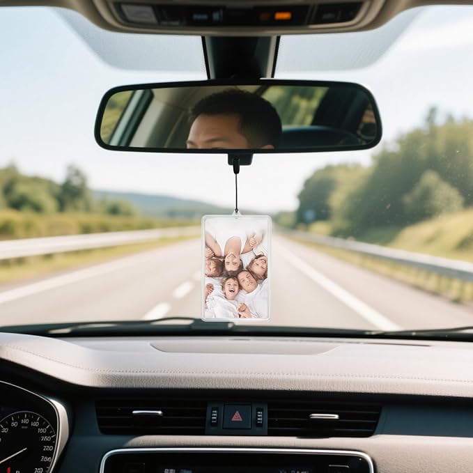4Pcs Flip-Top Transparent Card Holder Car Hanging Photo Frame with Black Rope, Car Picture Holder Decor, Custom Rear View Mirror Hanging Picture Photo Ornament - Image 4