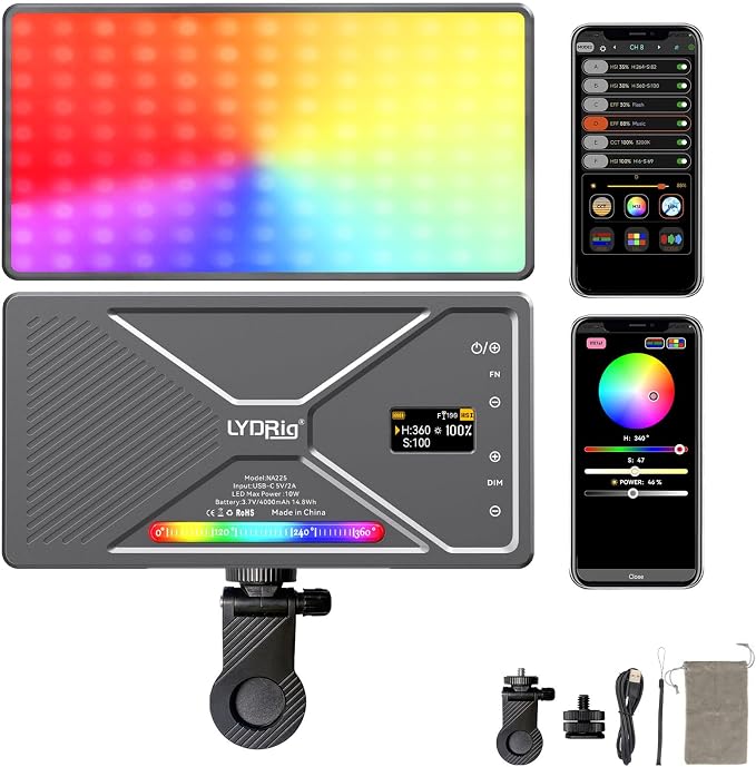 NA225 RGB LED Selfie Light Video Light 10w 225 LEDs 2800K-9900K CRI97+ App Control 4000mAh Rechargeable Clip On Light for Phone Camera Laptop Makeup Vlog Conference by Unknown