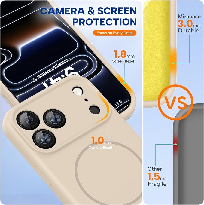 Miracase Silicone & Magnetic for iPhone 17 Pro Max Case, Sand | Compatible with MagSafe, Camera Control Cover, Premium Silicone Cover Shockproof Drop Protection Phone Case for 17 Pro Max - Image 7