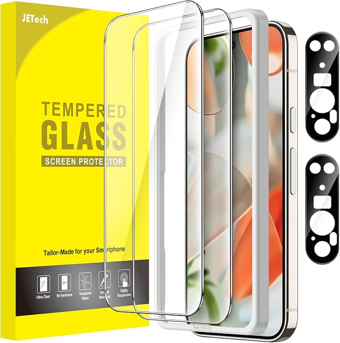 JETech Screen Protector for Google Pixel 9 Pro XL, 2+2 Pack | with Camera Lens Protector, HD Clear Tempered Glass, Anti-Scratch Protection, Easy Installation Tool by JETech