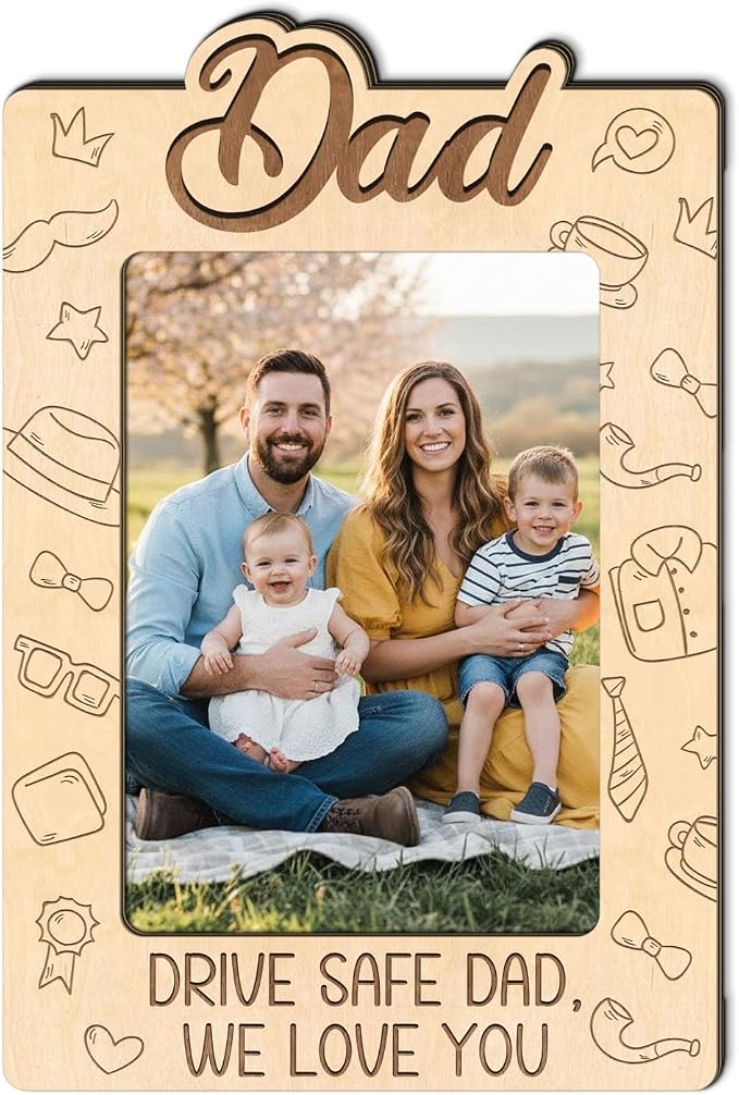 Personalized Dad Car Visor Clip Picture Frame, Daddy Photo Frames, Car Wooden Picture Holder for Father, Gift for Daddy Car Accessories, Drive Safe Dad Visor Clip, We Love You - Image 2