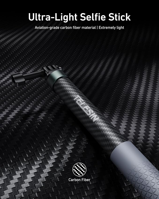 TELESIN 120cm/47.2in Invisible Selfie Stick for GoPro DJI Insta360 | Carbon Fiber Waterproof Long Pole for DJI Osmo Nano Action 6 5 Pro 4 Pocket 4 3 GoPro 13-5 Insta360 Luna Ultra X5 Xtra Muse - Image 3