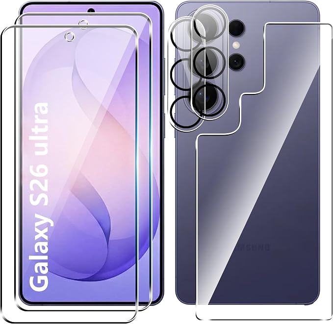 for Samsung Galaxy S26 ultra Screen Protector＆Back Screen Protector＆Camera Lens Protector,9H Hardness,HD-Tempered Glass,Case Friendly,(2+2+1 pack) by Suttkue