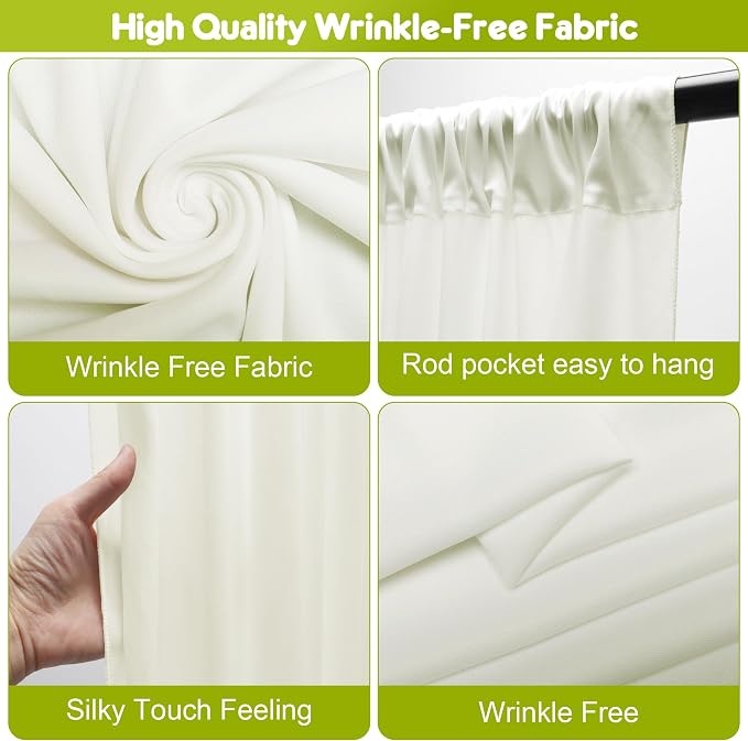 Ivory Backdrop Curtain for Wedding Parties Backdrop Drapes 10x8FT | Wrinkle Free Polyester Curtain Backdrop Ivory Draping Fabric for Backdrop Photoshoot Birthday Party Background,2 Panel 5x8FT - Image 3