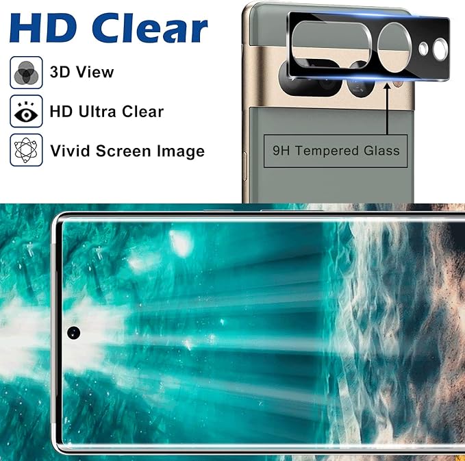 [3+1 Pack] for Google Pixel 7 Pro Screen Protector, 9H Tempered Glass, Ultrasonic Fingerprint Compatible, 3D Curved, HD Clear Scratch Resistant for Google Pixel 7 Pro 5G Glass Screen Protector - Image 3