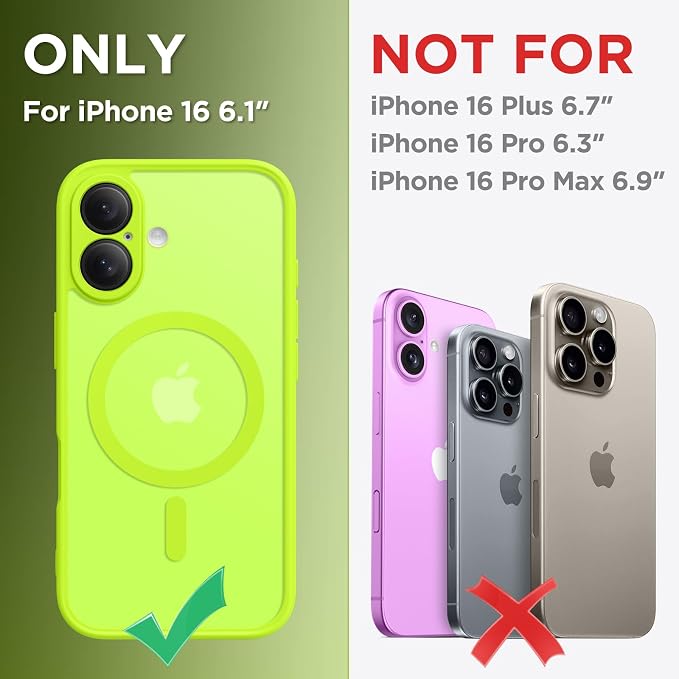 CAPRARO for iPhone 16 Case, Compatible with MagSafe Fluorescent Green | Upgraded [Full Camera Protection] Protective Translucent Matte Women Girl Magnetic Phone Case Cover, Fluorescent Green - Image 2