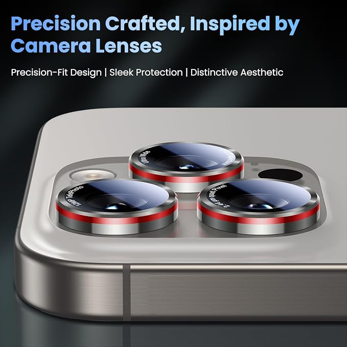 Uyiton for iPhone 17/16/15/14 (Pro Max & Pro) Camera Lens Protector | Unique Lines Text Design, Case-Friendly, Military-Grade Sapphire Glass Metal Camera Cover, Easy to Install, Gray - Image 2