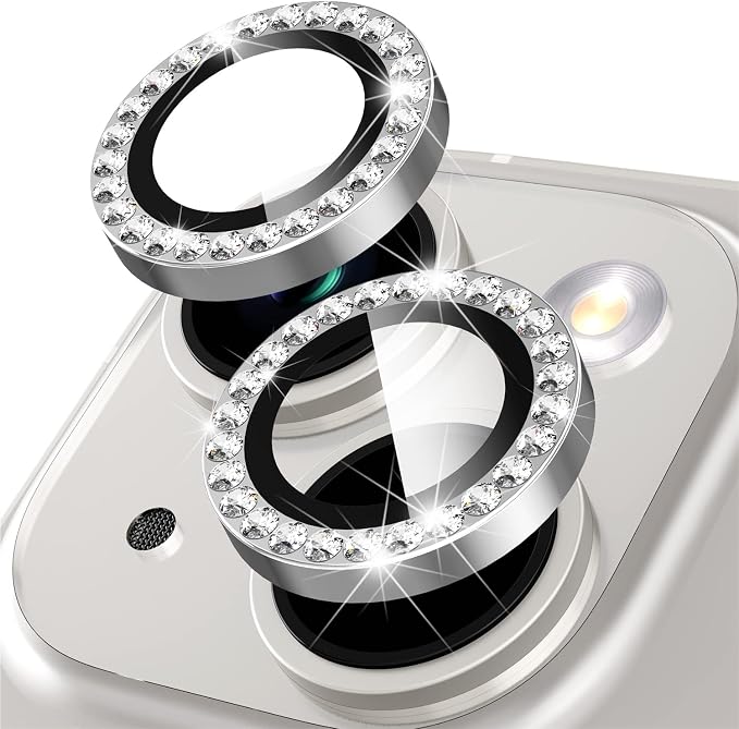 Suoman for iPhone 14 6.1 inch / 14 Plus 6.7 inch Camera Lens Protector, 9H Tempered Glass Film, [Does not Affect Night Shots] Metal Frosted Diamonds Independent Protective Cover - Diamond Silver ﻿ by Suoman