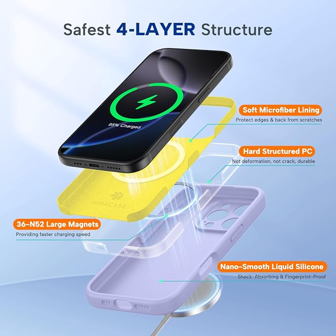miracase Magnetic for iPhone 16 Pro Max Case, [Soft Anti-Scratch Microfiber Lining], Compatible with MagSafe, Liquid Silicone Case Shockproof Drop Protection Phone Case for 16 ProMax,Light Purple | Compatible with MagSafe, Soft Microfiber Lining, Premi... - Image 3