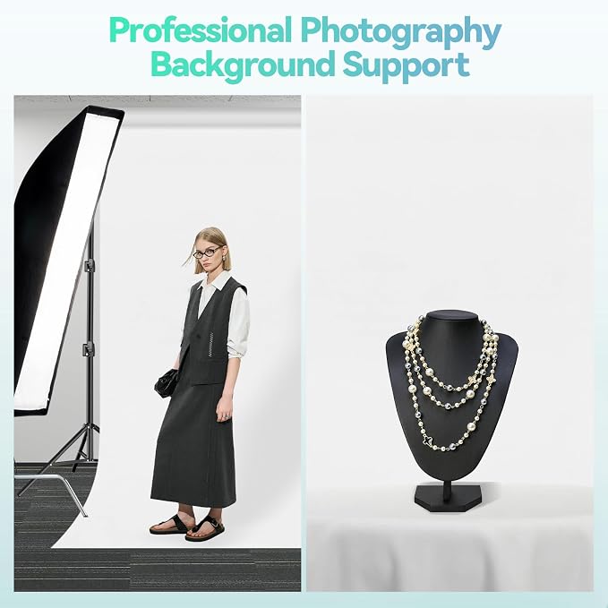 EMART Heavy Duty Photo Backdrop Stand Kit 10 x 10 FT with White Backdrop | Background Stand Backdrop-White, 6Clamps, 2Sandbags for Photography Studio, Video Recording, Live Stream, Zoom, Portrait, Pet - Image 2